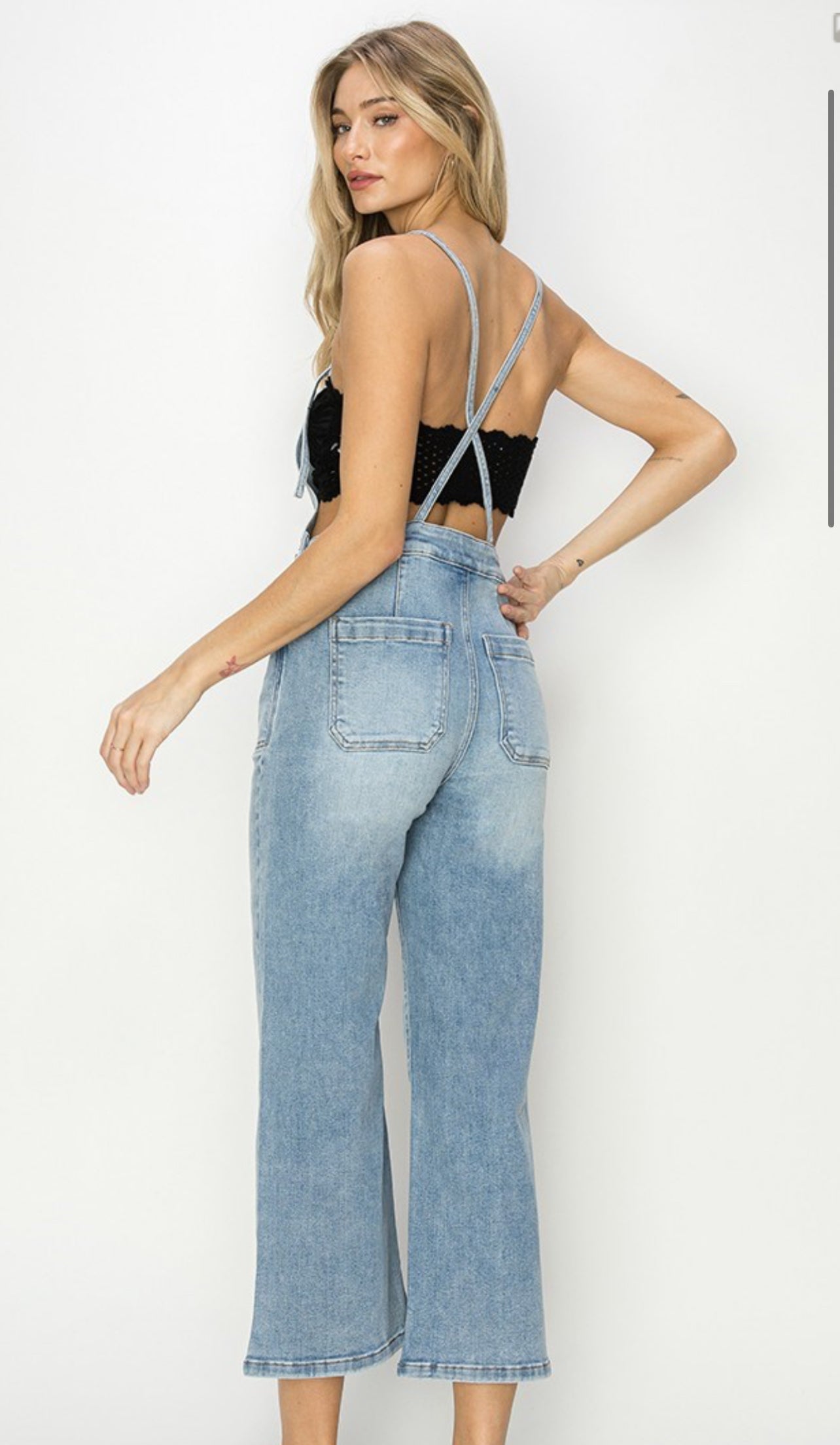 Risen Straight Leg Denim Overalls