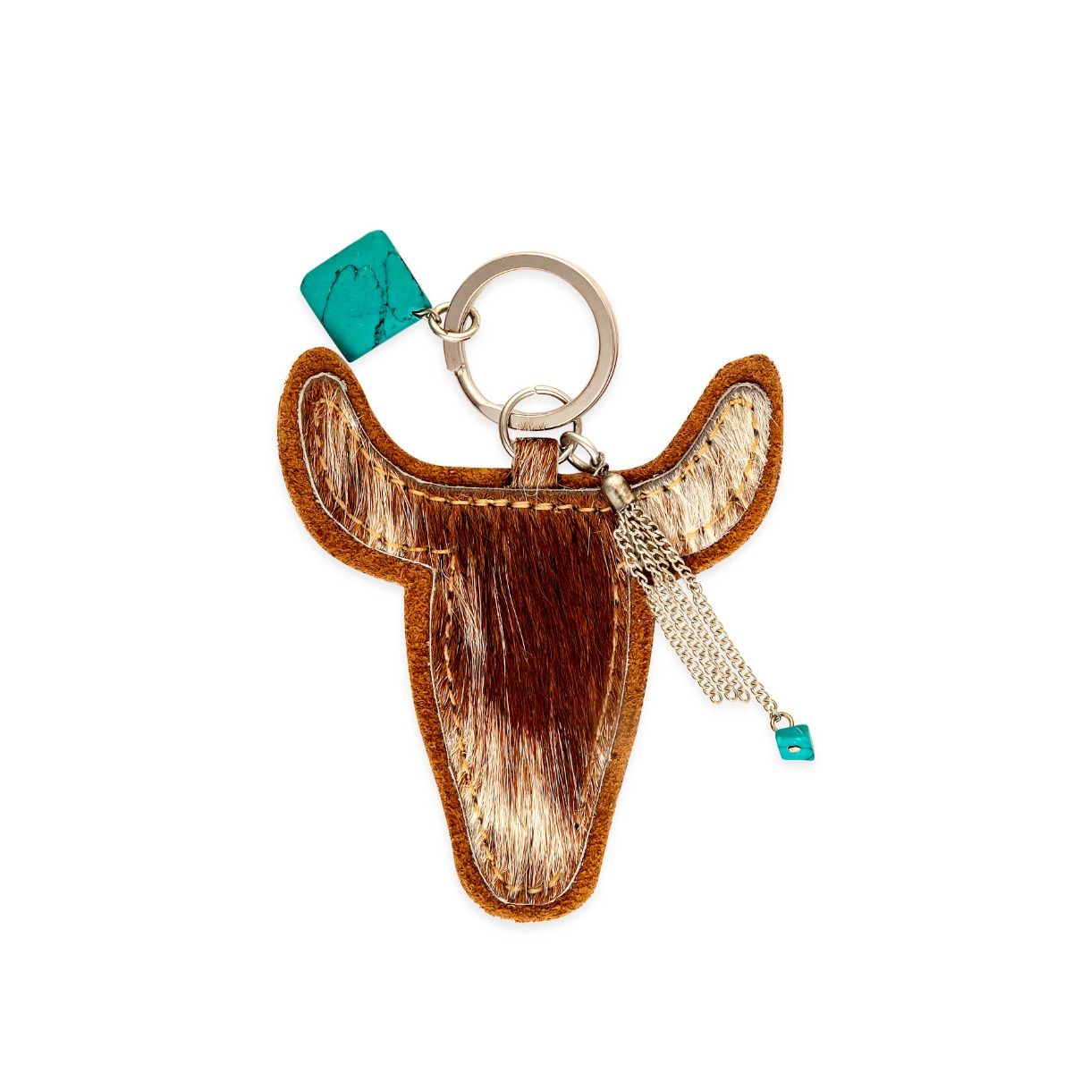 Myra Buffalo Head Hair-on Hide Key Fob in Brown