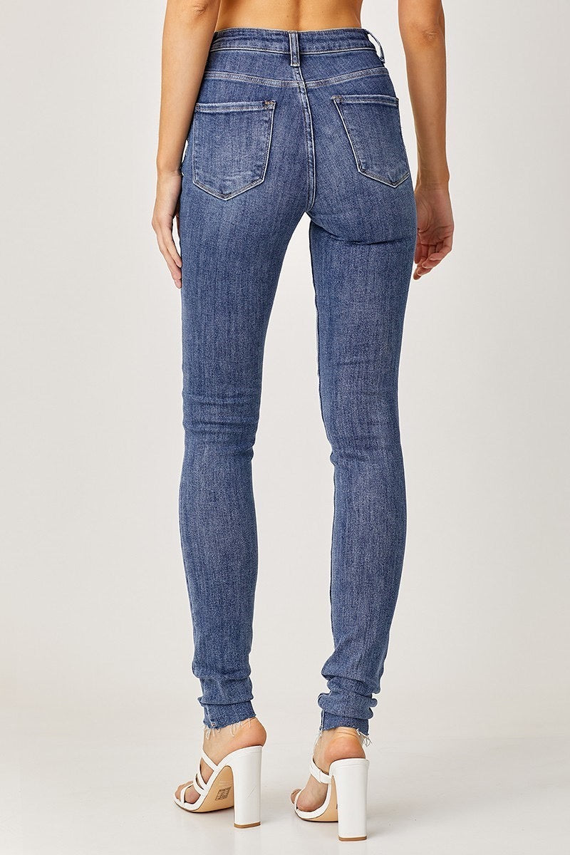 Risen High Rise Long Inseam Crossover Skinny Jeans