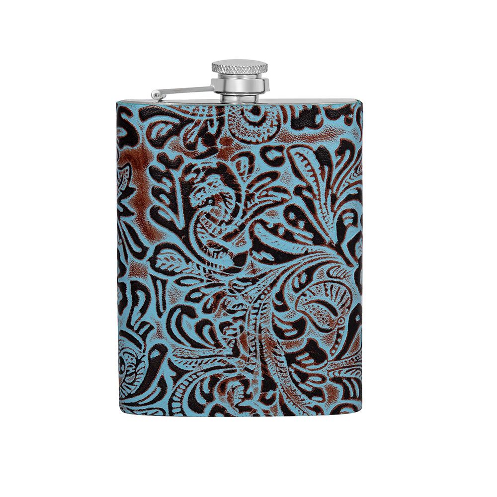 Myra Mountain Trail Flask in Hand-tooled Leather