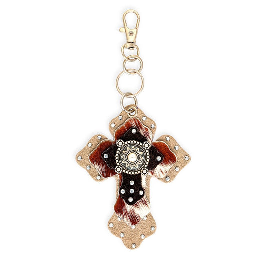 Myra Hair-on Hide Cross Key Fob in Black