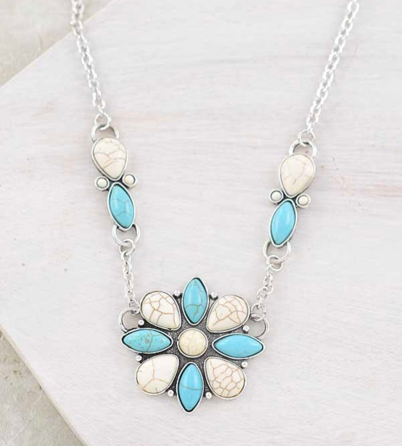 Turquoise and white western necklace