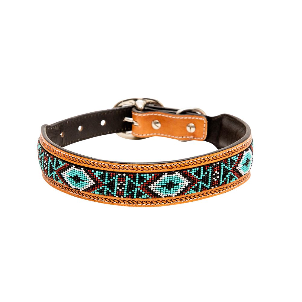 Myra Whizter Hand-Tooled Beaded Dog Collar