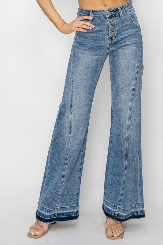 Risen High Rise Ankle Wide Straight Leg Jeans