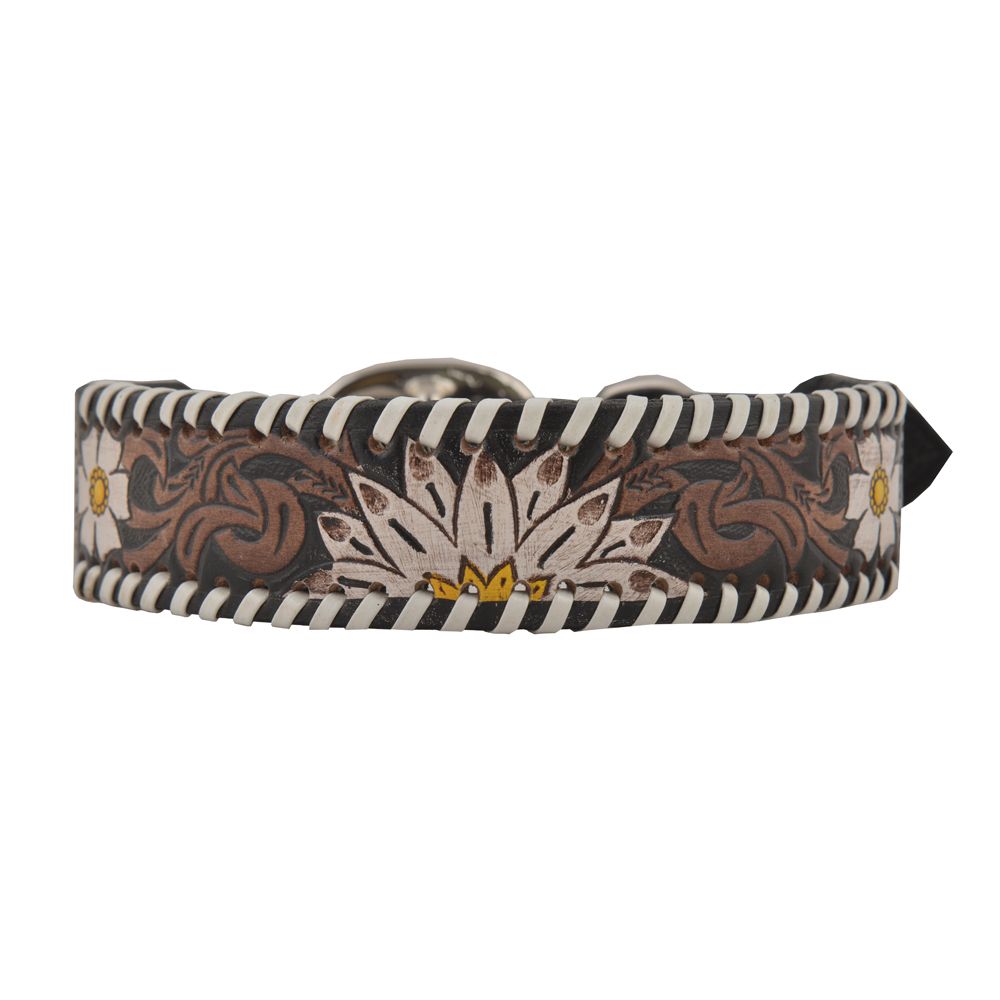 Myra Oxy Daisy Hand-Tooled Leather Dog Collar