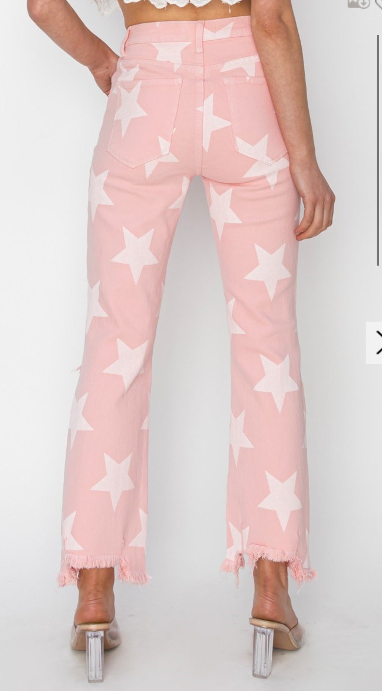 Risen Pink Straight Leg Star Jeans