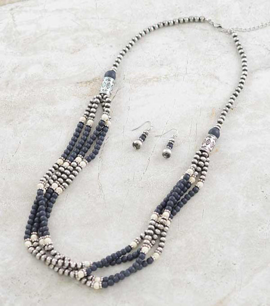 Navy Long Necklace with earrings