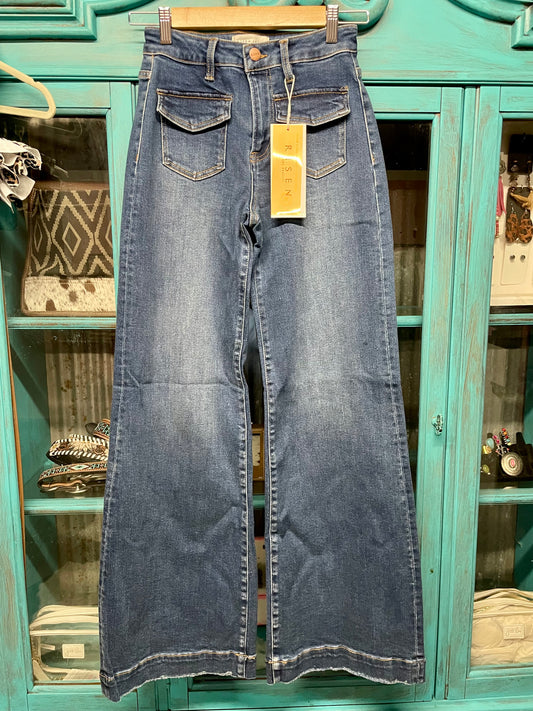 RISEN JEANS Front Pocket Wide Leg High Waisted Jeans