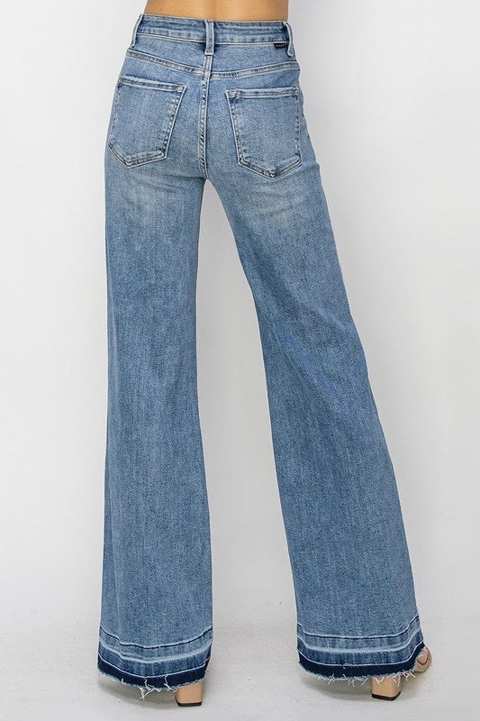 Risen High Rise Ankle Wide Straight Leg Jeans