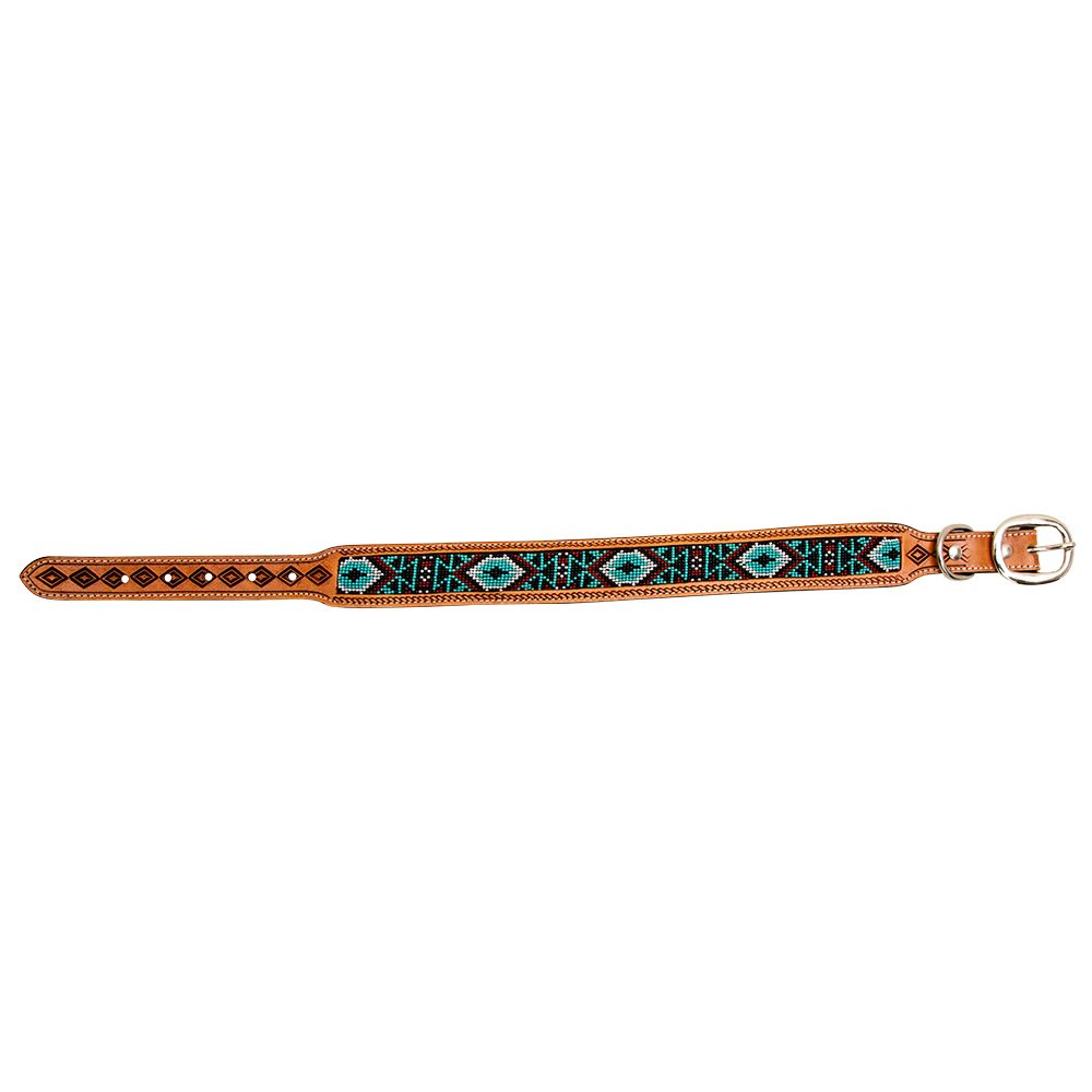 Myra Whizter Hand-Tooled Beaded Dog Collar