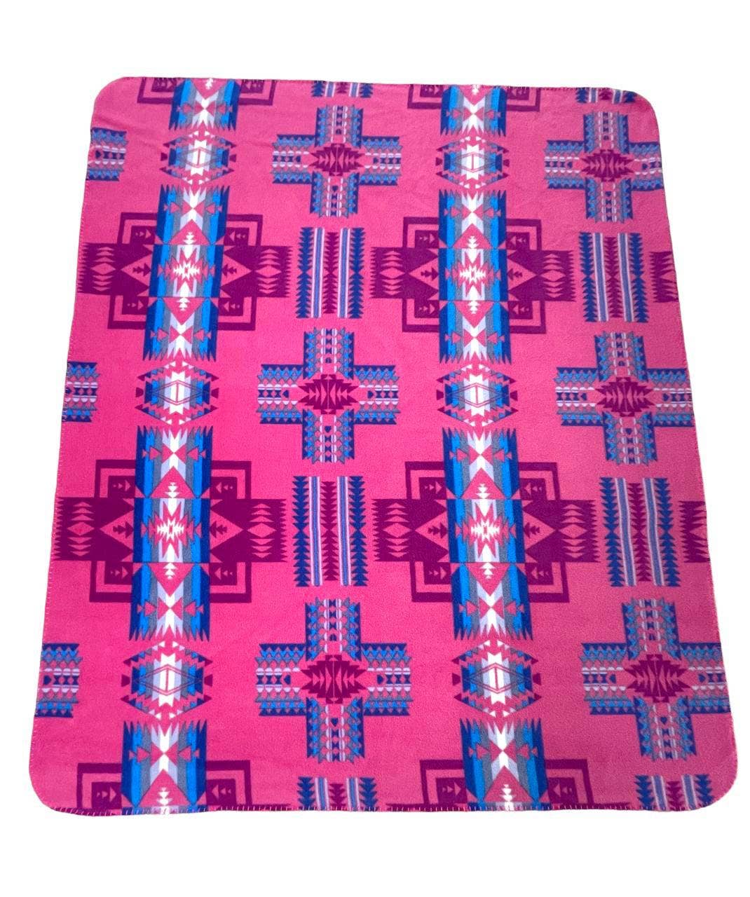 Pink Aztec Fleece Throw Blanket Twin Size 50x 60