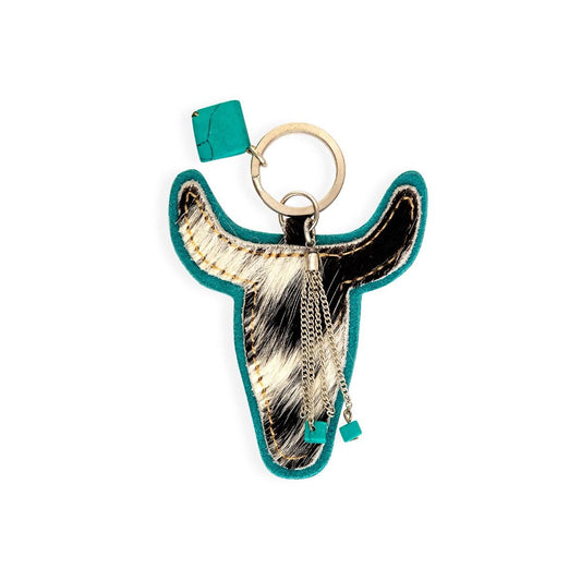 Myra Buffalo Head Hair-on Hide Key Fob in Turquoise