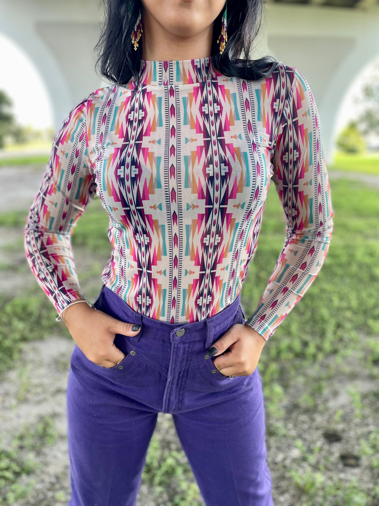 Sheer Aztec Long Sleeve Shirt