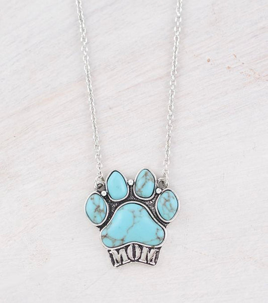 Turquoise paw mom necklace