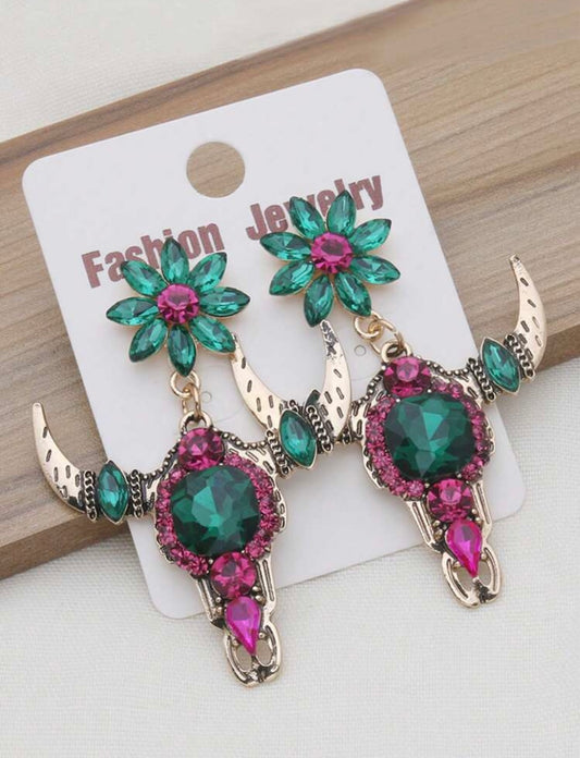 Pink & Green Cowhead Earrings