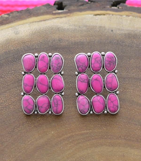 Pink Semi Stone Stud Earrings