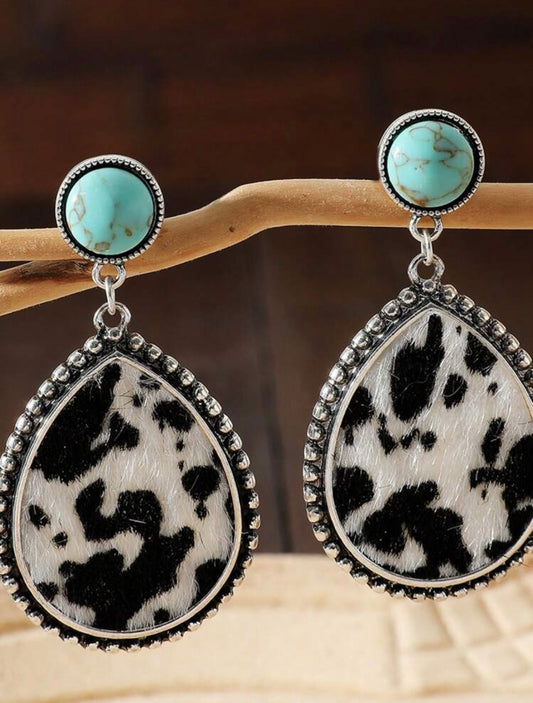 Cowprint Tear Drop Earrings