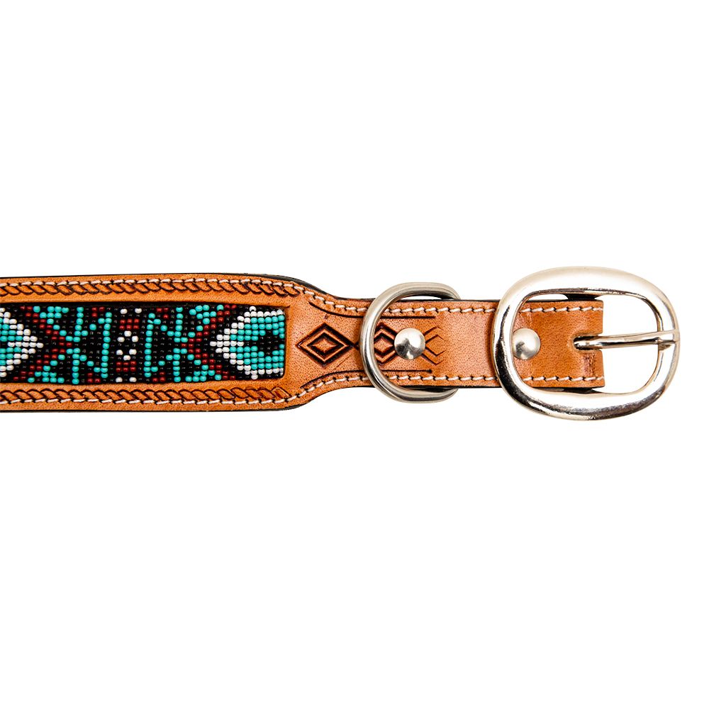 Myra Whizter Hand-Tooled Beaded Dog Collar