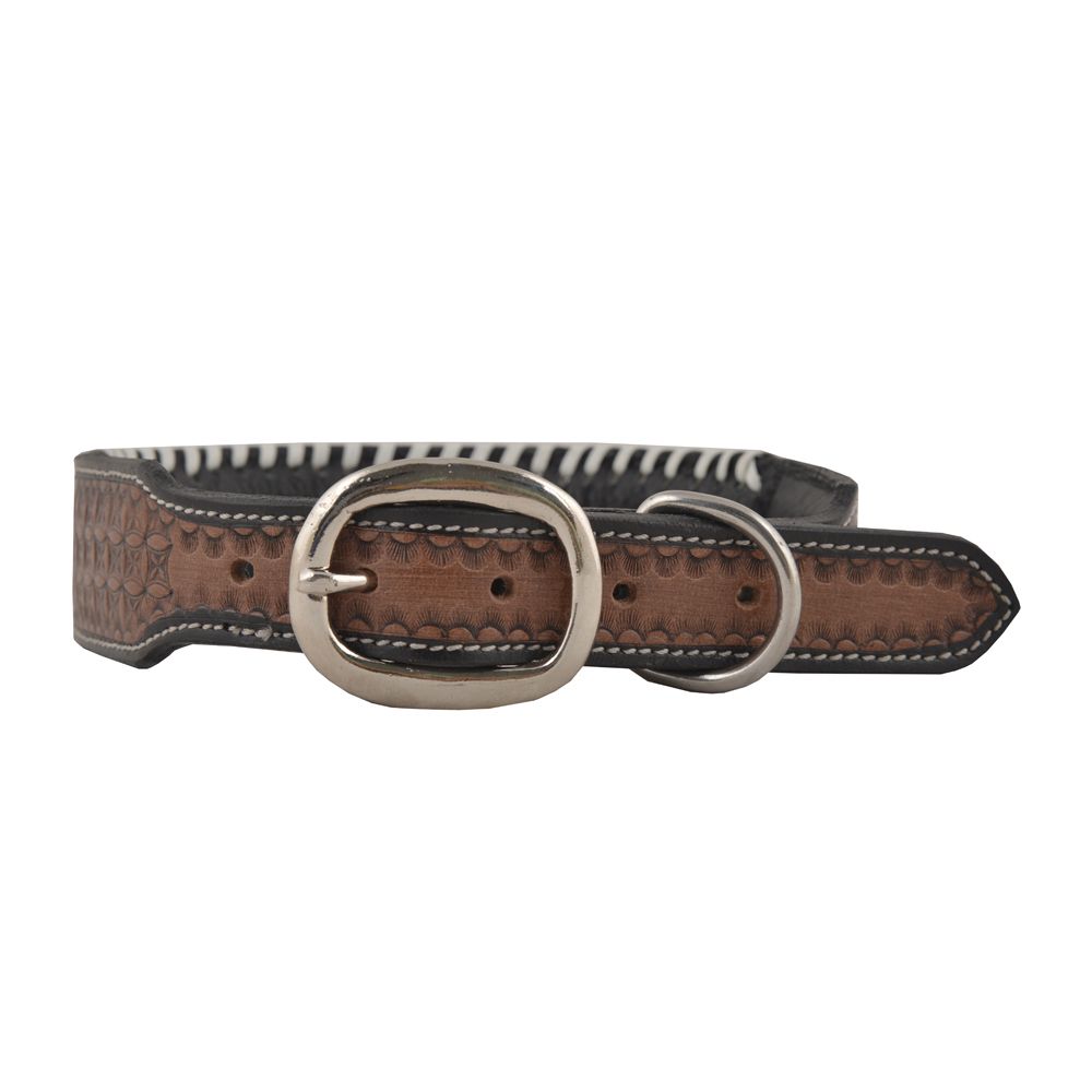 Myra Oxy Daisy Hand-Tooled Leather Dog Collar