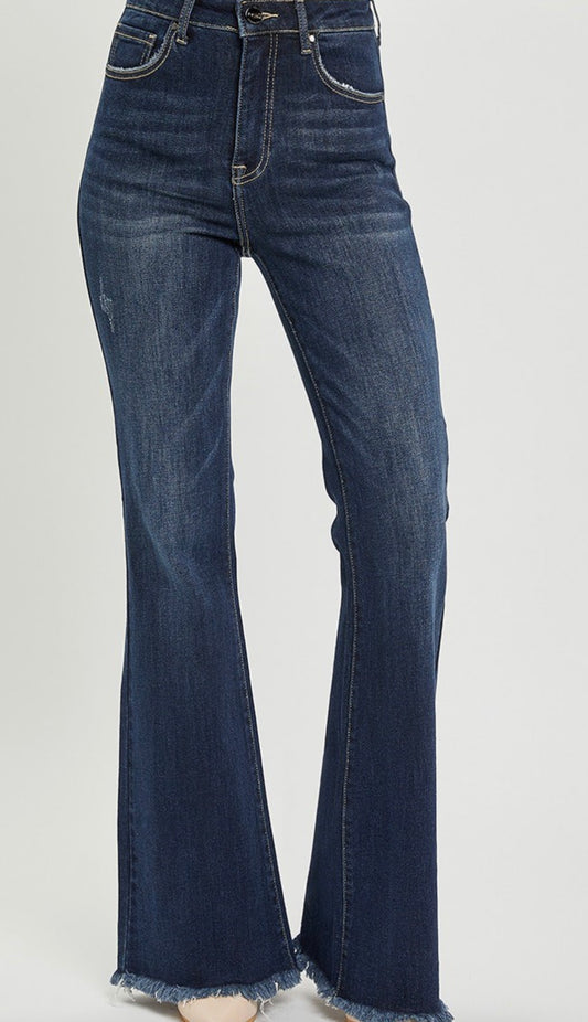 Dark high rise vintage hem jeans