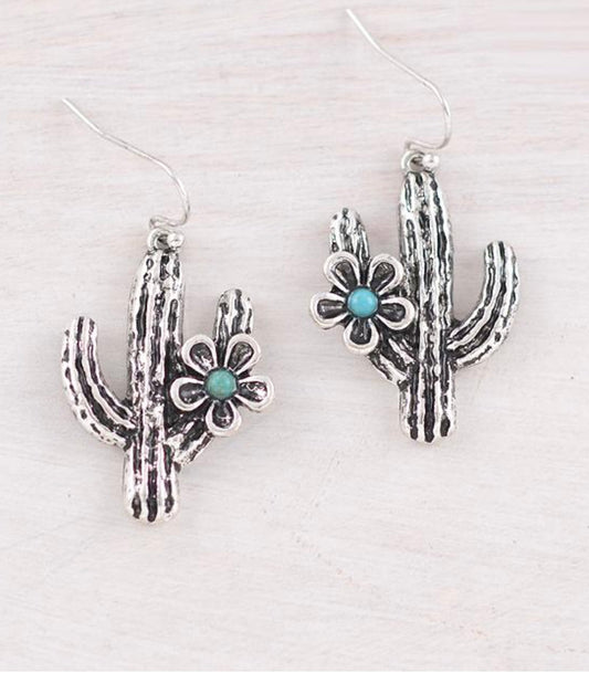 Cactus turquoise flower earrings