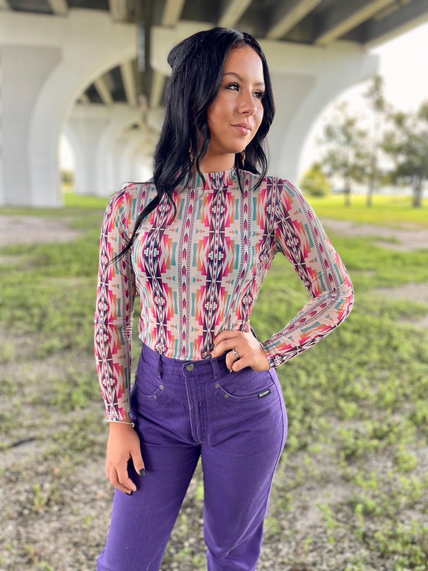 Sheer Aztec Long Sleeve Shirt