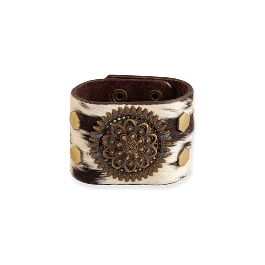 Myra Brandianna Hair-on Hide Cuff Bracelet in Dark