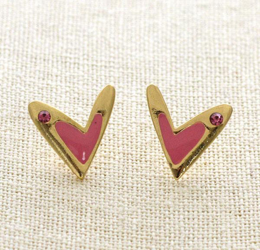 Pink heart stud earrings