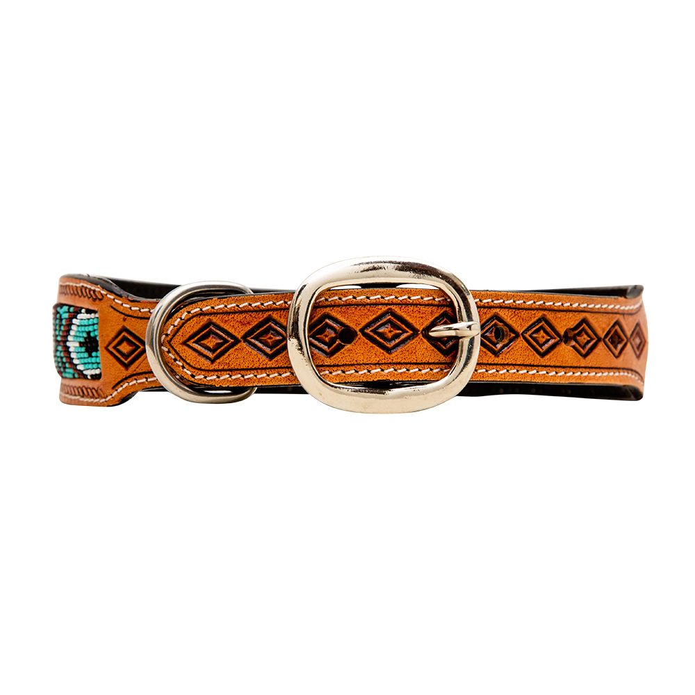 Myra Whizter Hand-Tooled Beaded Dog Collar