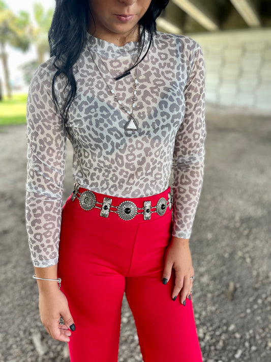 Sheer Cheetah Print Long Sleeve Shirt