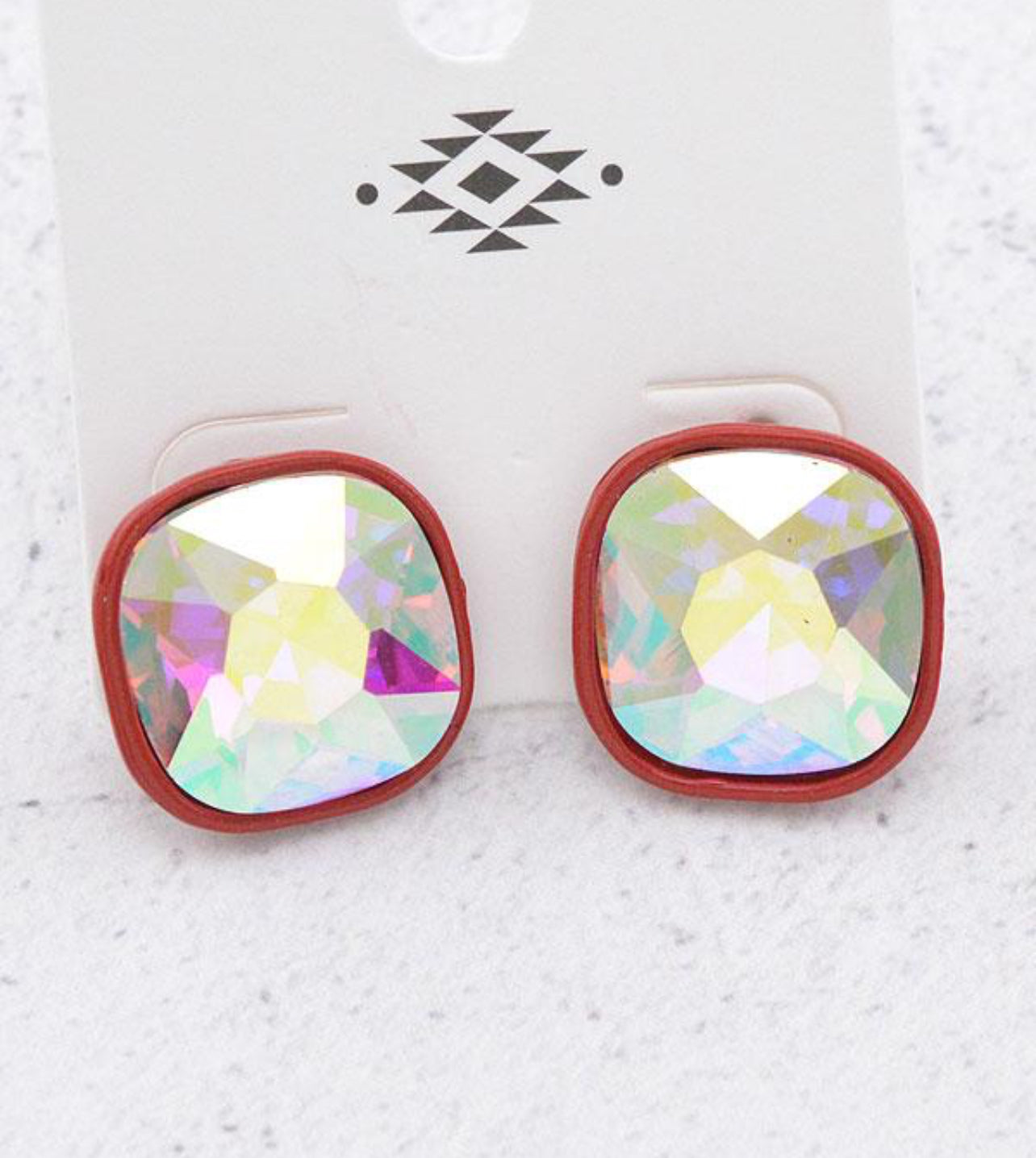 Red silver stud earrings