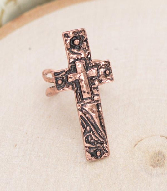 Copper Cross Cuff Ring