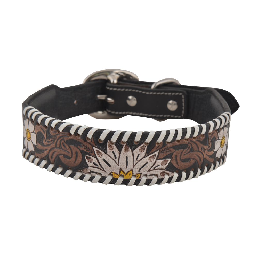 Myra Oxy Daisy Hand-Tooled Leather Dog Collar