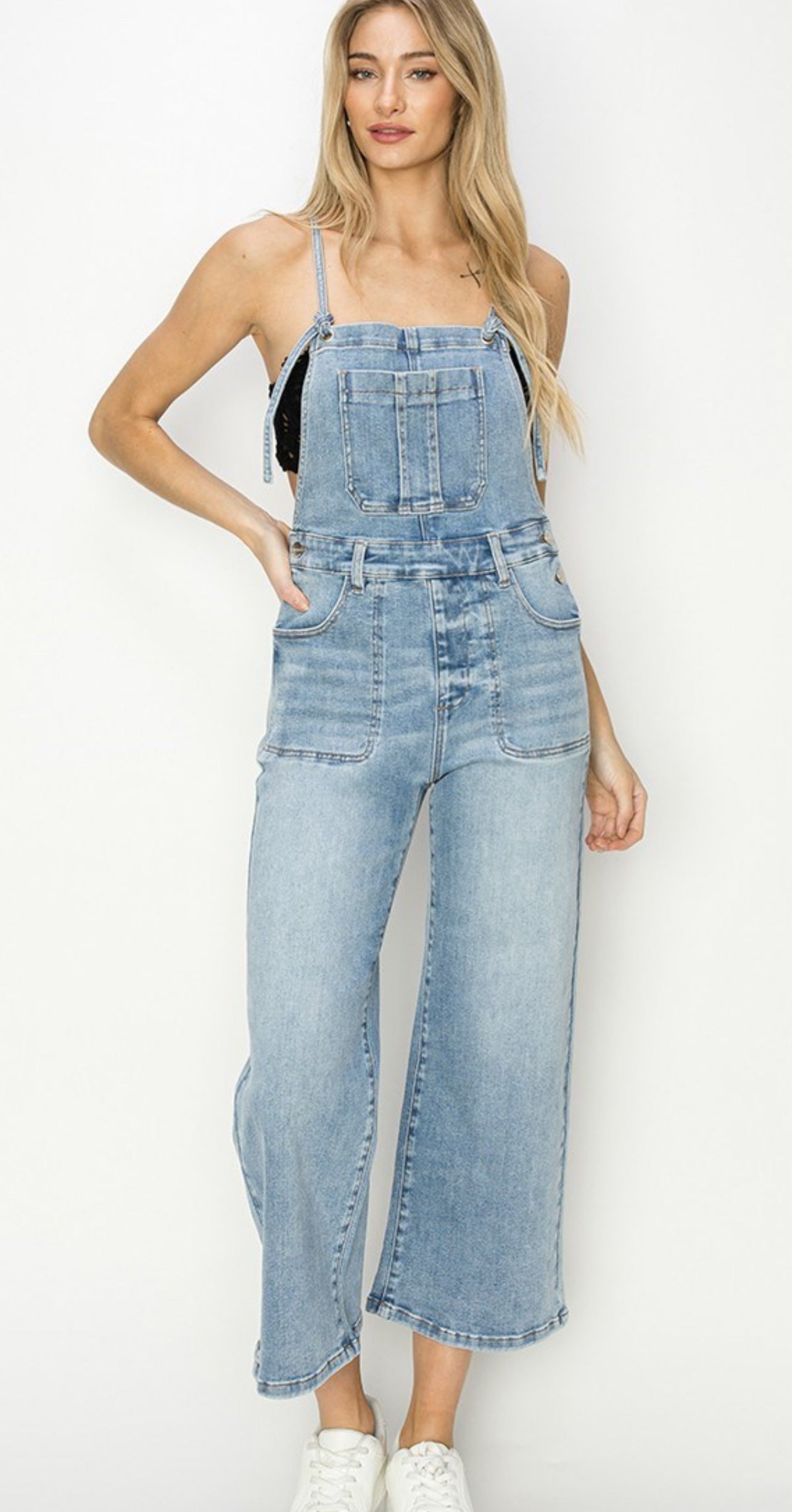 Risen Straight Leg Denim Overalls