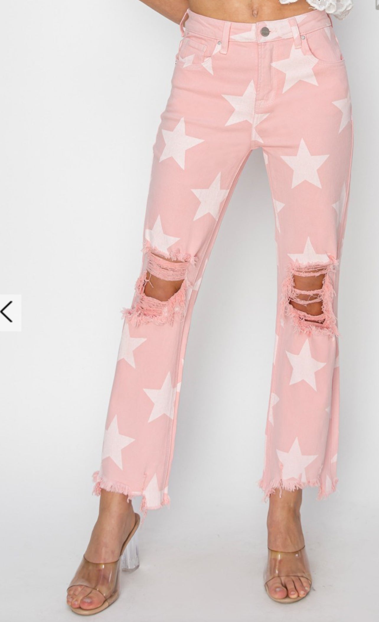 Risen Pink Straight Leg Star Jeans