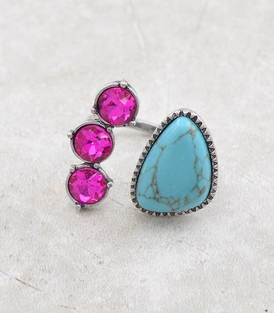 Pink & Turquoise Glass Stone Ring