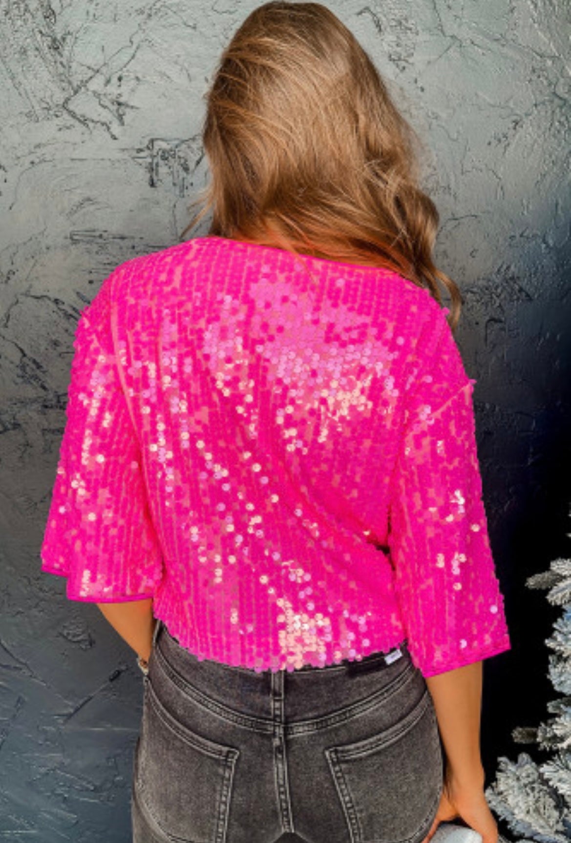 Pink Sequins Half Sleeve Top