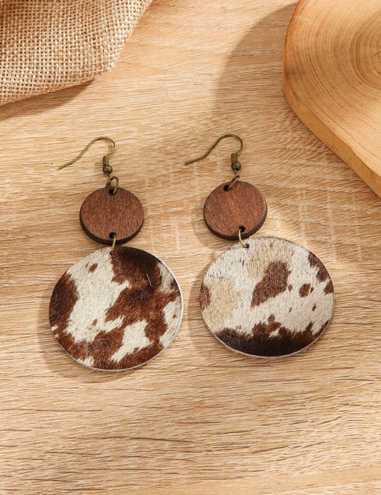 Cowhide Wooden Earrings