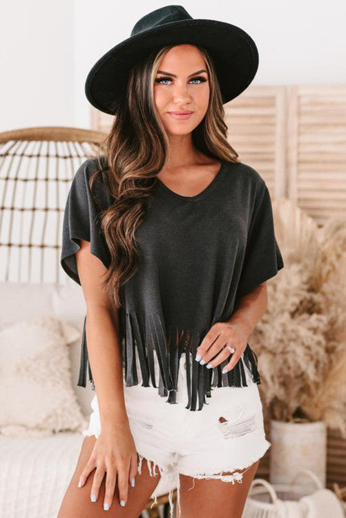 Black Fringe T-Shirt