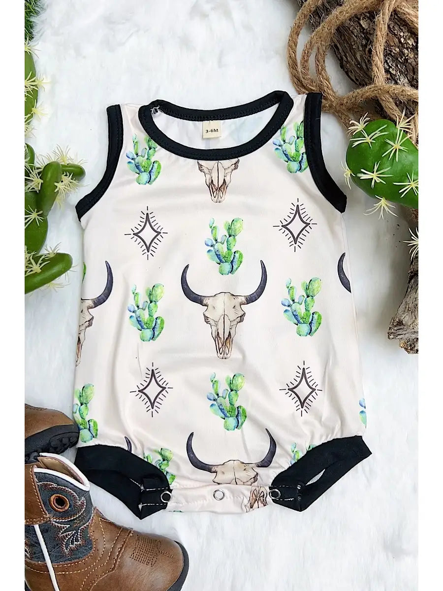 Cactus Cow Skull Sleeveless Onesie