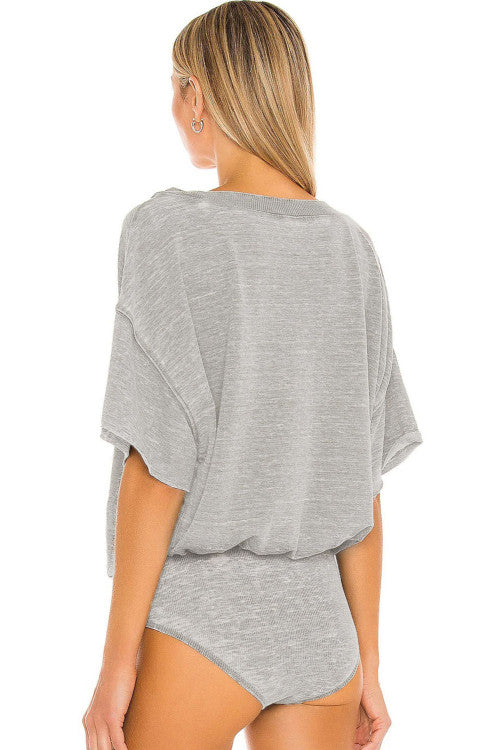 Grey Drop Shoulder Body Suit