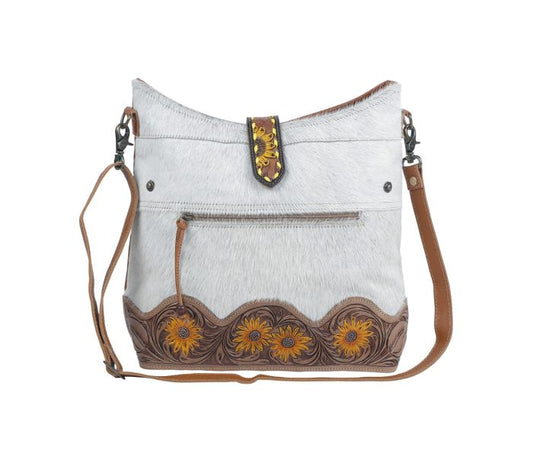 Sunflowers Tooled Leather Bag