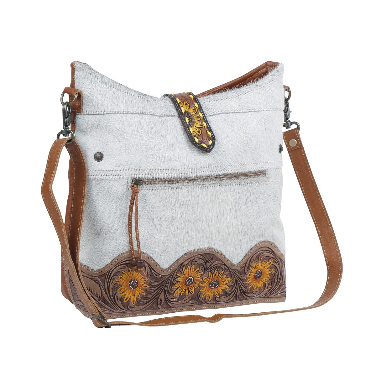 Sunflowers Tooled Leather Bag